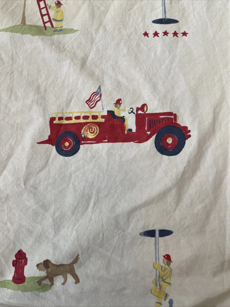 Fire Truck Bedding Set - Full Size Fitted Sheet & 2 Pillowcases - Firefighter Theme For Kids, Boys, Girls - Red Vehicle Print