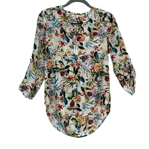 Daniel Rainn Gabriella 3/4 Roll-Tab Sleeve Split V-Neck Floral Blouse Small - Bild 1 von 8