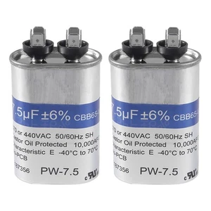 2 Pack 7.5 uF ±6% 7.5 MFD 370V/440V CBB65 Oval Run Start Capacitor for AC Mot... - Picture 1 of 6
