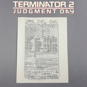 Terminator 2 - Production Used Call Sheet, Sarah Escapes Hospital, Notes on Back - Picture 1 of 9