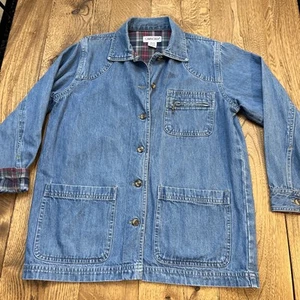 Giacca da fienile vintage Cabin Creek da donna in denim con fodera a quadri, taglia M/P - Foto 1 di 7