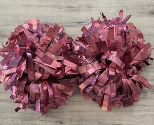 New 2 Metallic Pink Cheer Dance pom poms with handle - Picture 1 of 5