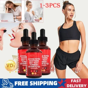 1-3PCS Cayenne Pepper Hawthorn Beet Root Turmeric Vitamin K2+D3 Liquid Drops - Picture 1 of 16