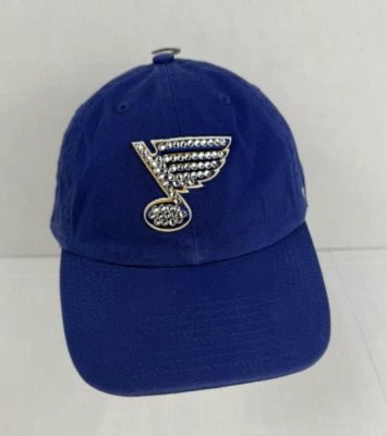 St Louis Blues Adjustable Baseball Blue Hat Cap Bling Logo 47 Brand, Women NWT - Image 1 of 4