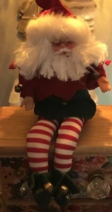 Christmas Knee Hugger Santa Claus Elf Figure Decoration Posable 11" Vintage - Picture 1 of 4
