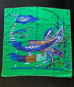 Marc Rozier Paris vintage green silk twill mod print scarf-30”X30” - Picture 1 of 4