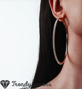 Women Very Big Sterling Silver Plt Diamond Cut Dangle Large Hoop Earrings 70MM - Picture 1 of 12