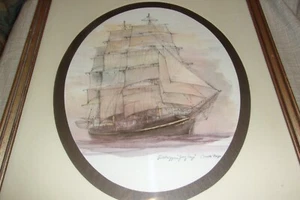 Mads Stage Watercolor Print Danish Artist Fieldriggin Georg Sailing Ship Framed - Picture 1 of 11