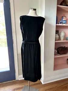 Vintage 1960s R&K Originals Black Sleeveless Dress with Belt and Faux Pockets - Picture 1 of 4
