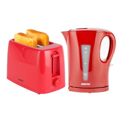 2200W 1.7L Electric Kettle & 650W 2 Slice Bread Toaster Kitchen Combo Set Red - Image 1 of 4