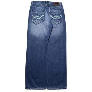Vintage Y2K Akademiks Studded Wide Leg Baggy Jeans Mid Wash 36X32 Hip Skater - Picture 1 of 7