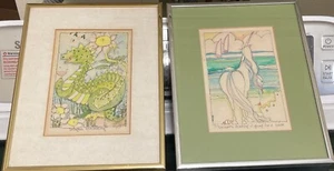 VTG 80s Matted Framed Unicorn & Dragon Watercolor Signed Barnes Magic Fantasy - Picture 1 of 8