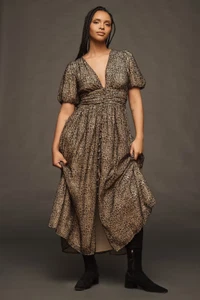 New Anthropologie The Katerina Button-Front Dress: Velvet Edition 16W Cheetah - Picture 1 of 6