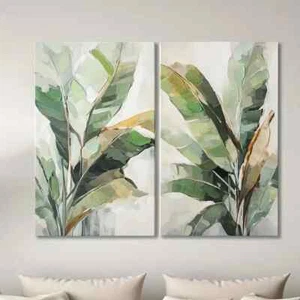 Hand-Painted Tropical Banana Leaf  Wall Art  Canvas Unframed/Framed - Picture 1 of 7