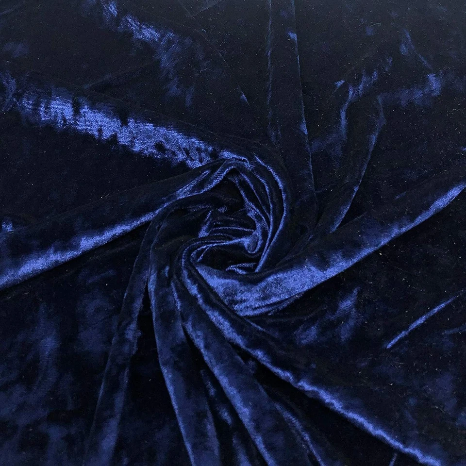AZUL MARINO Aplastado Elastizado Terciopelo Hielo Ropa Vestido Spandex 4 Vías Elástico Tela Foto 1 de 1