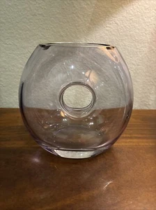 Mid-century Hand Blown Clear Donut Hole Vase 7" tall - Picture 1 of 7