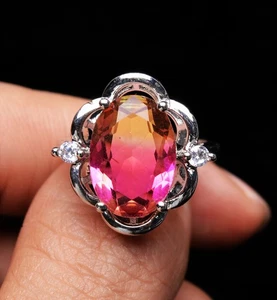 9.6*14mm Natural Ametrine Purple Yellow Quartz Gemstone Adjustable Ring AAA - Picture 1 of 7