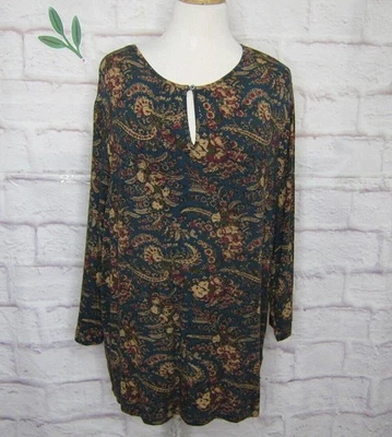 Top túnica Chaps Ralph Lauren talla 2X verde azulado verano floral ojo de cerradura frontal ¡Nuevo! Foto 1 de 4