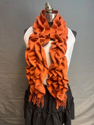 Sayami Anthropologie Cashmere Fringe Scarf Burnt Orange Runched Warm Soft 50x10 - Image 1 of 2