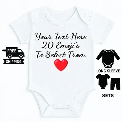 REVEAL Personalised Baby Grow Bodysuit Emoji Custom Name or Message Newborn Gift Outfit