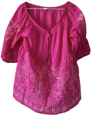 Cato хлопок вышитый цветочный богемное размер XL верхний розовый пухлый коротким рукавом кисточки - Изображение 1 из 4