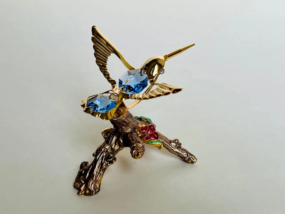 FIGURA COLIBRÍ - ORO 24K SOBRE SOPORTE/BASE DE PELTRE CON CRISTALES AUSTRIACOS Foto 1 de 4