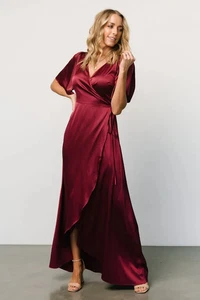 Baltic Born Vara Satin Maxi Wickelkleid Maulbeere Flatterärmel Gr. Large NEU - Bild 1 von 10
