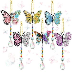 6 Pcs Spring Butterfly Diamond Painting Wind Chimes Suncatcher Art Kit - Picture 1 of 7