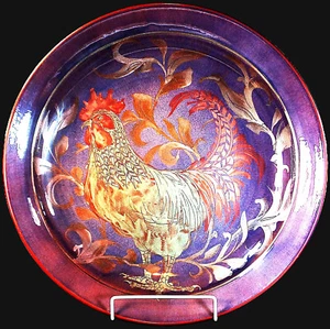 LARGE RARE, JONATHAN CHISWELL JONES LUSTRE CHARGER DECORATED with a COCKEREL - Picture 1 of 9
