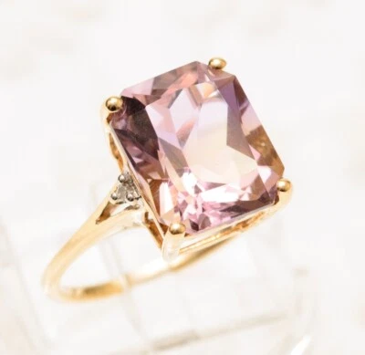 Anillo de diamantes de oro macizo de 9 quilates y piedras preciosas de ametrino naturales de 6,5 quilates talla M Foto 1 de 4