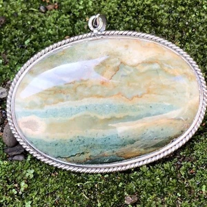 36gr Picture Variety  Green jasper Landscape  Stone Pendant Jewerly - Picture 1 of 3