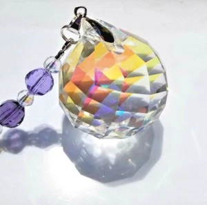 Handmade Crystal suncatcher 40mmAB 6" Swarovski rainbow beads and silver clasp - Picture 1 of 3