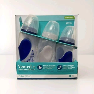 Evenflo Advanced Vented Angled Baby Bottle Set 3/6oz Navy Blue & Gray New - Picture 1 of 6