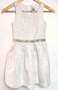 Max Studio Girl's Ivory Silver Pearl Beaded Brocade Party Dress Size 7 - Picture 1 of 6