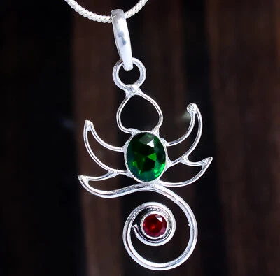 铬透镜石榴石宝石 925 纯银手工吊坠珠宝首饰 — 第 1/4 张图片