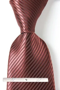 New Classic Striped Solid Brown JACQUARD WOVEN 100% Silk Men's Necktie Tie - Picture 1 of 6