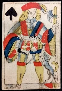 XVIII Century Court Stencil Brush Painted Antique Playing Cards Historic Single - Picture 1 of 12