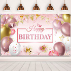 Happy Birthday Backdrop Banner For Girl Women Large Pink Rose Gold Balloons New