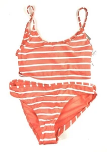 Roxy Girl’s Orange White Striped Bikini Set Size 14 - Picture 1 of 3