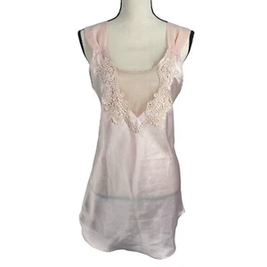 Coquette Small Sheer Mini Slip Dress Tunic floral Appliqué fairy pink sheer vtg - Picture 1 of 6