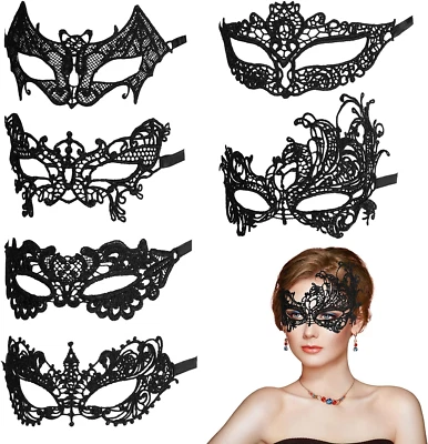 Maschera Carnevale Nera, 6 Pezzi Maschera Di Pizzo Maschera Sexy per Donna, Masc - Immagine 1 di 4