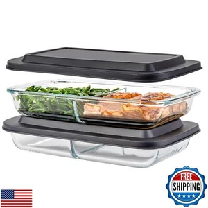 Divided Glass Casserole Baking Dish, Rectangular Bakeware Set 2.3 Qt Each, Ov - Picture 1 of 5