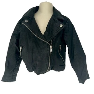 Crazy 8 Moto Jacket Unisex Kids Size 5 Black LS Offset Zipper Snap Collar - Picture 1 of 7