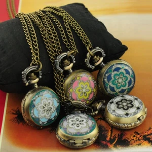 Women's Round Dial Fob Watch Necklace Pendant Girl Retro Quartz Pocket Watch - Picture 1 of 15