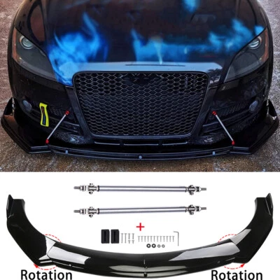 For Audi TT RS TTS A3 A4 S4 Gloss Front Bumper Lip Spoiler Splitter + Strut Rods - Image 1 of 4