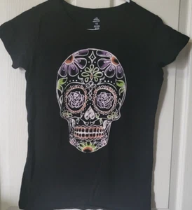 Camiseta de Celebración de Halloween para mujeres pequeña negra, manga corta, día de muertos - Imagen 1 de 4