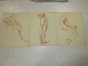 LOT OF 3 Antique Studies Drawings of Nude Women; 21 x 26.5cm - Picture 1 of 4