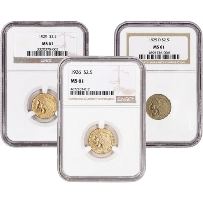 US Gold $2.50 Indian Head Quarter Eagle - NGC MS61 - Random Date and Label - Image 1 of 3