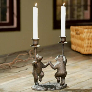 SPI Home Bears Dancing Candle Holder Rustic Cabin Lodge Bears Candleholder - Picture 1 of 3