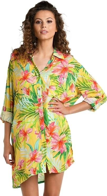 全新 La Blanca Calypso 纽扣遮盖衬衫 黄色 多尺寸 S/100% 正品 — 第 1/4 张图片